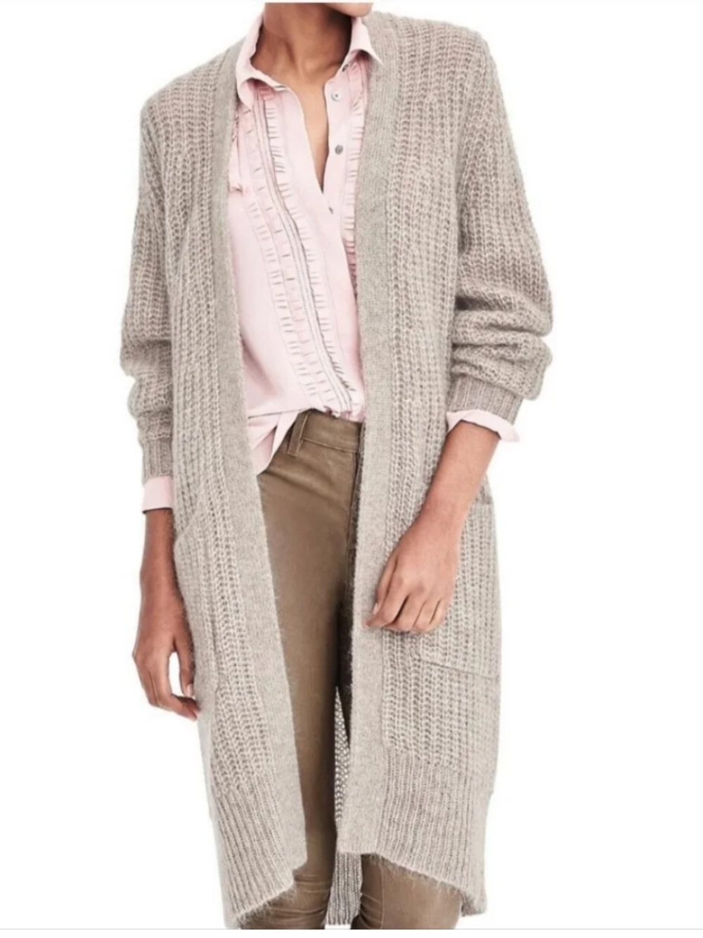 Banana Republic Long Open Front Cardigan in Light Taupe